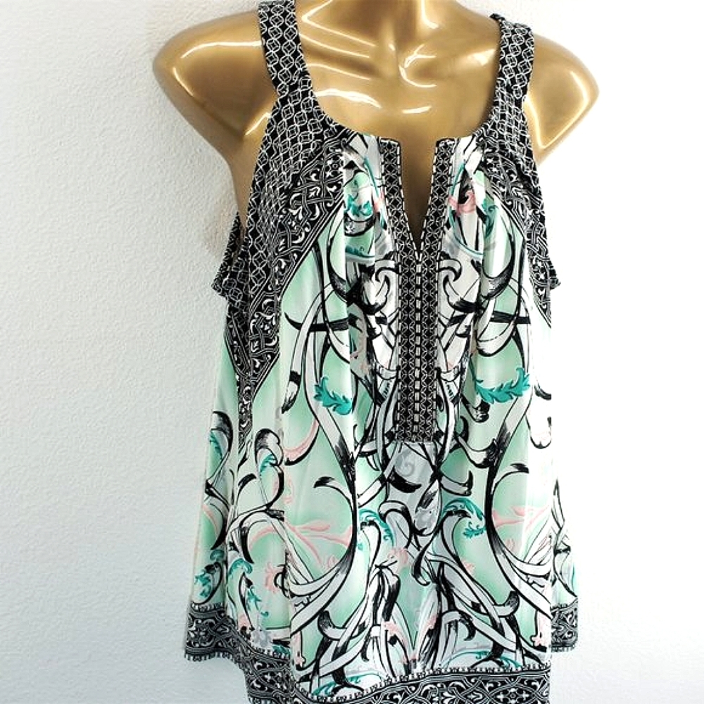 White house black market embellished v-neck tunic top size M - Picture 2 of 4